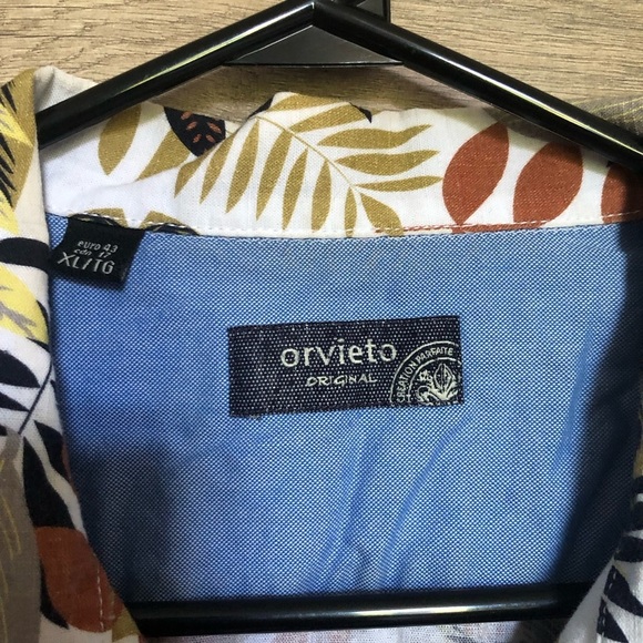 Men's Tropical Leaf Print Cotton Short Sleeve Button Up Shirt XL - Picture 2 of 10